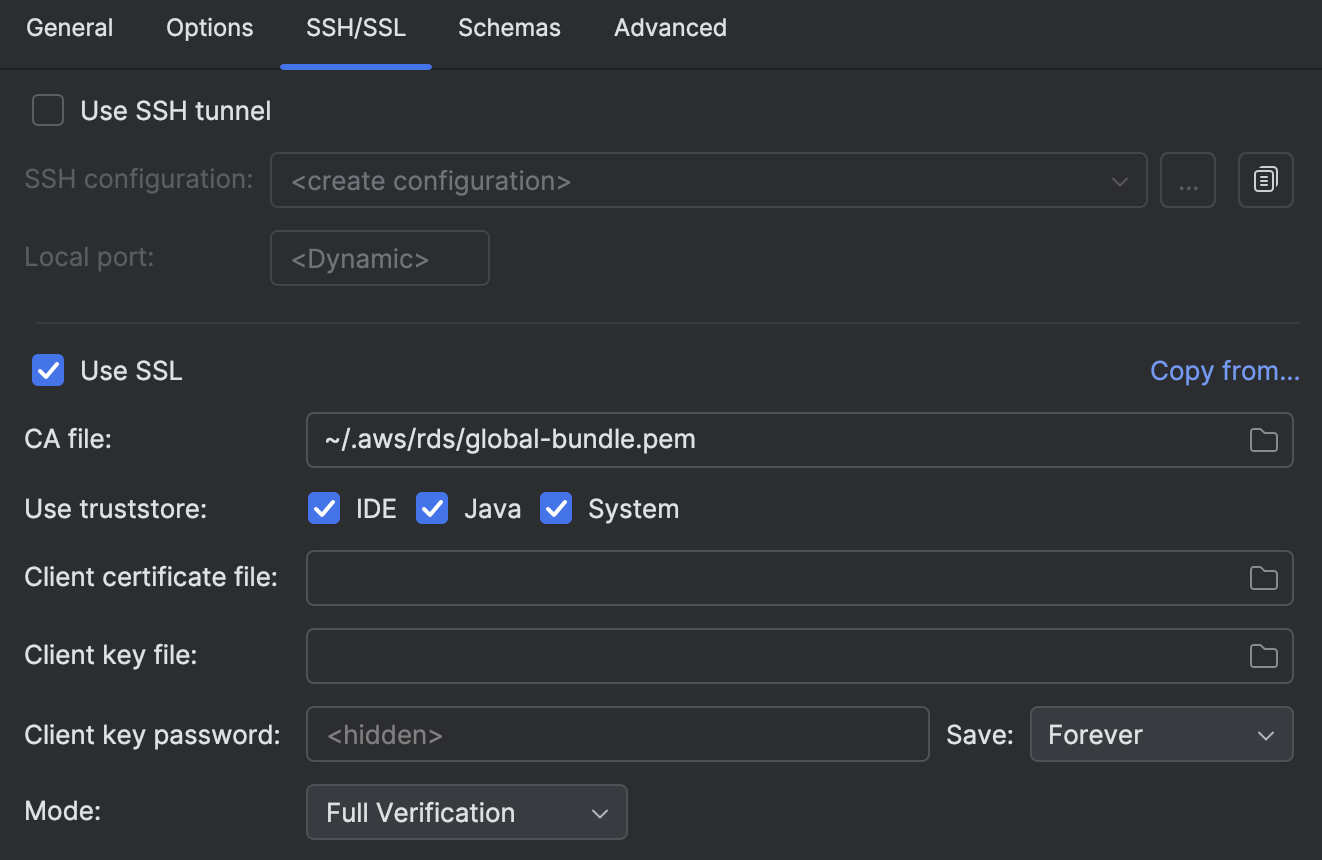 Configure encrypted connection