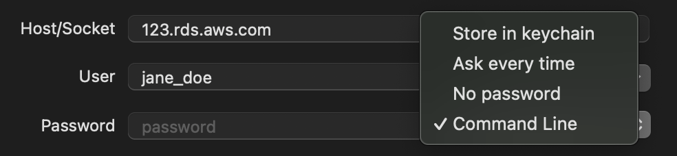 TablePlus authentication method