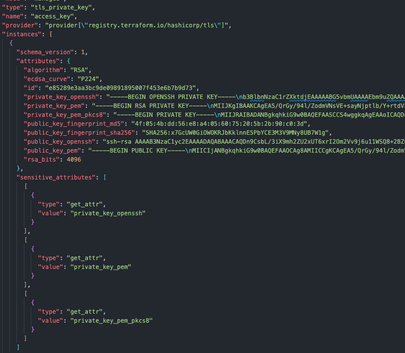 terraform state file private keys