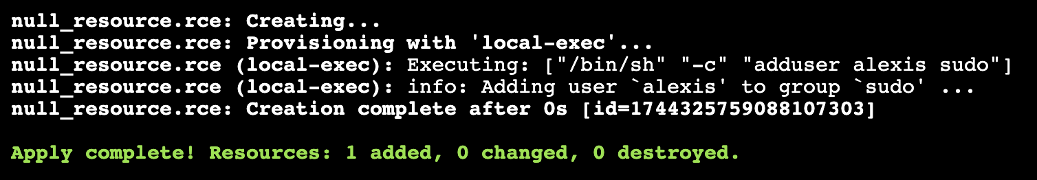 terraform apply output